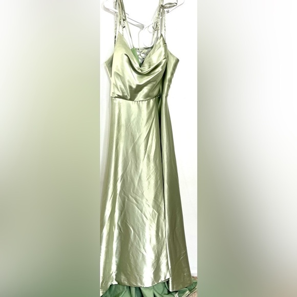 Vnaix satin sage gown prom banquet wedding formal pockets zip-tie bra inside 22W - Picture 2 of 4